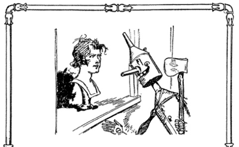 Very similar to previous; it
cuts off at the waist, and the Woodman is holding his axe and smiling
broadly.  The head still appears annoyed at the intrusion, but less disagreeable.