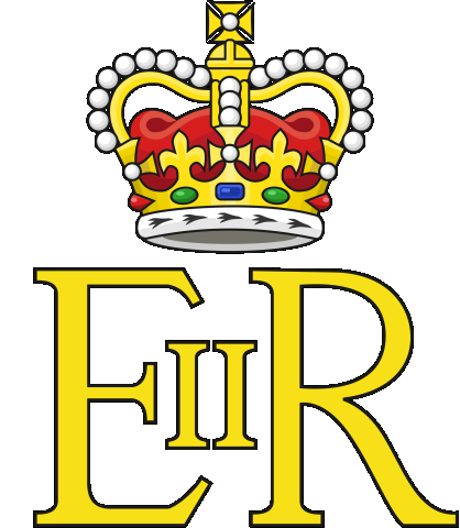 Royal cypher of Elizabeth II  consisting of the letters “ER” with
a roman numeral “II” in between, surmounted by a royal crown.