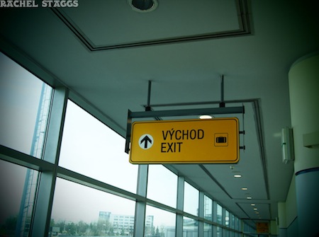 Photo of a
sign in the Prague airport, labeled “VÝCHOD / EXIT”
