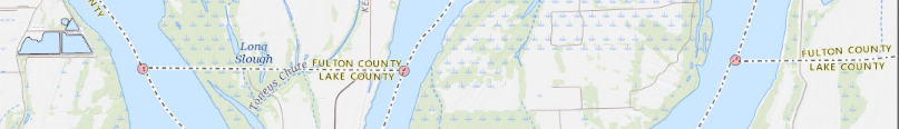 Closeup of the three
tripoints, all at about the same latitude, where the line crosses the
winding Mississipi river in three places.