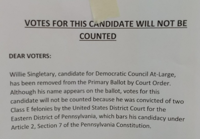 
Cropped version of a notice posted in a Philadelphia polling place,
text as below”