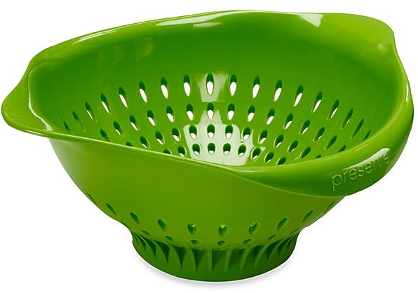 An
ordinary green plastic colander.  It is bowl-shaped, with handles and
perforations.