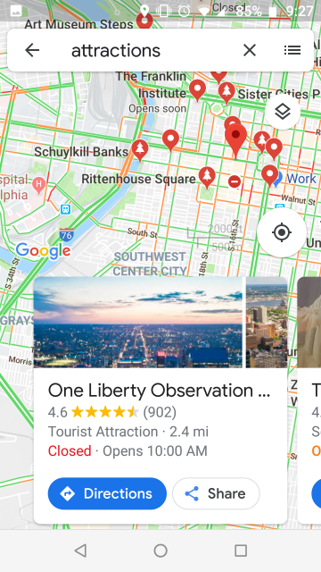 Screenshot of
Google maps information about the Liberty Place observation deck