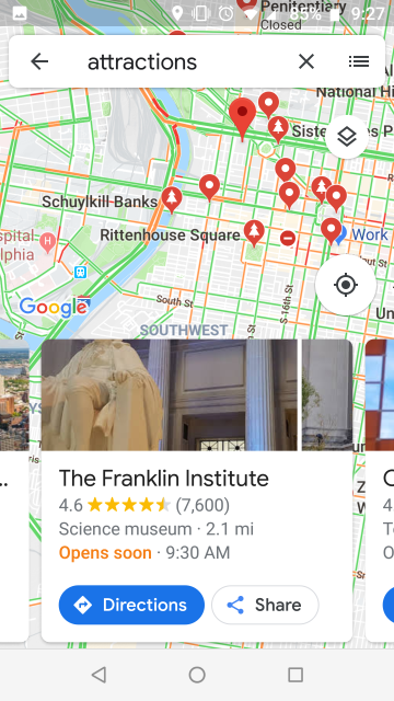 Screenshot of
Google maps information about the Franklin Institute