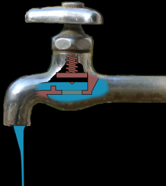 Cutaway of a faucet mechanism