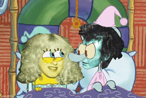 This is a bizarre mashup of a photograph of Nancy Spungen and Sid
Vicious, and a still of Spongebob Squarepants and Squidward.