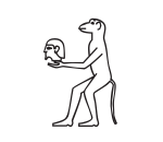 Hieroglyphic symbol of
a standing monkey holding a severed head.
